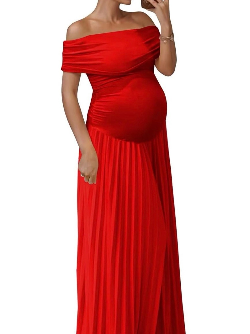 Off-Shoulder Red Maternity Maxi Dress